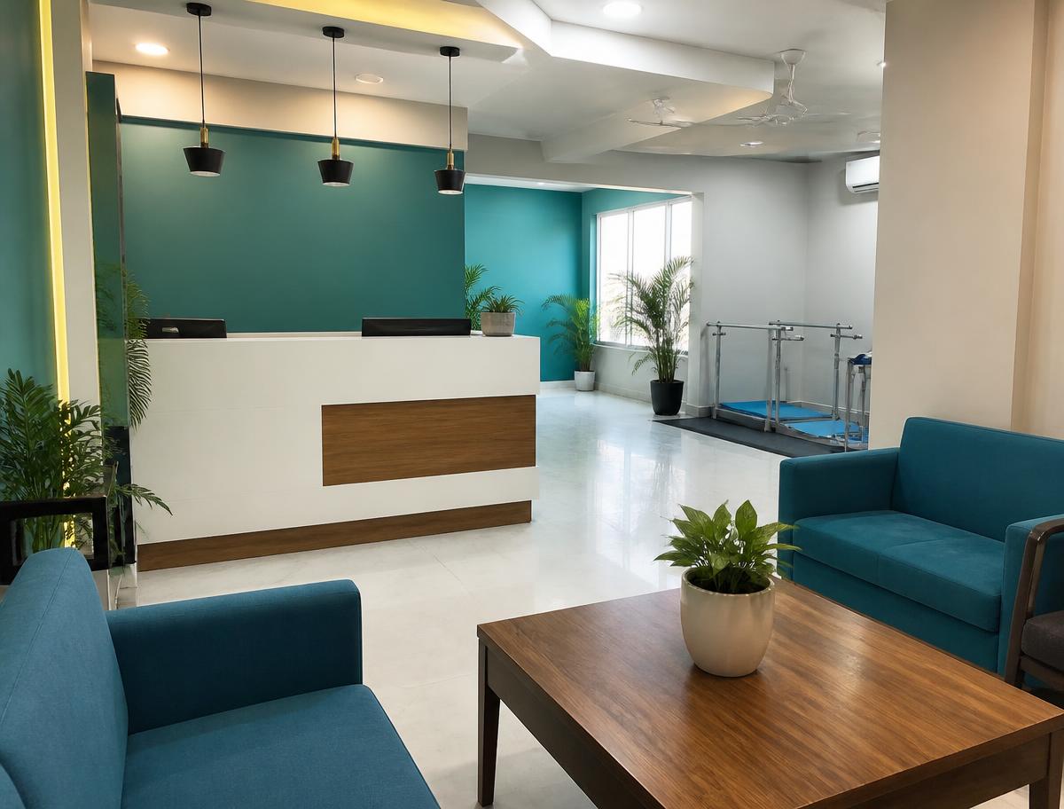 Reception and waiting lounge at P & O Rehab Centre Nagpur