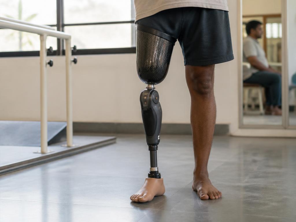 Above-knee prosthesis with microprocessor knee while standing