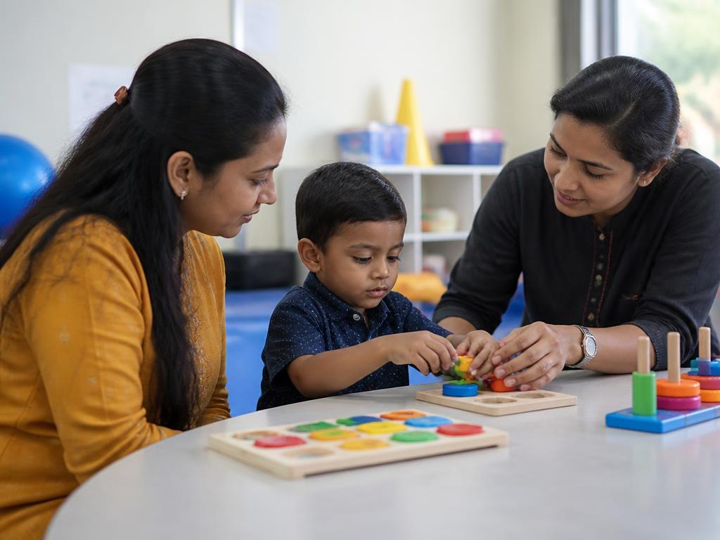 Early intervention session with parent, educator and child